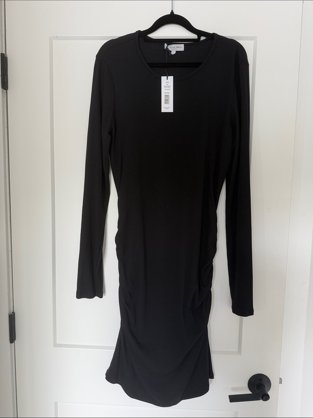 Michael Stars Black Long-Sleeve Ruched Midi Dress